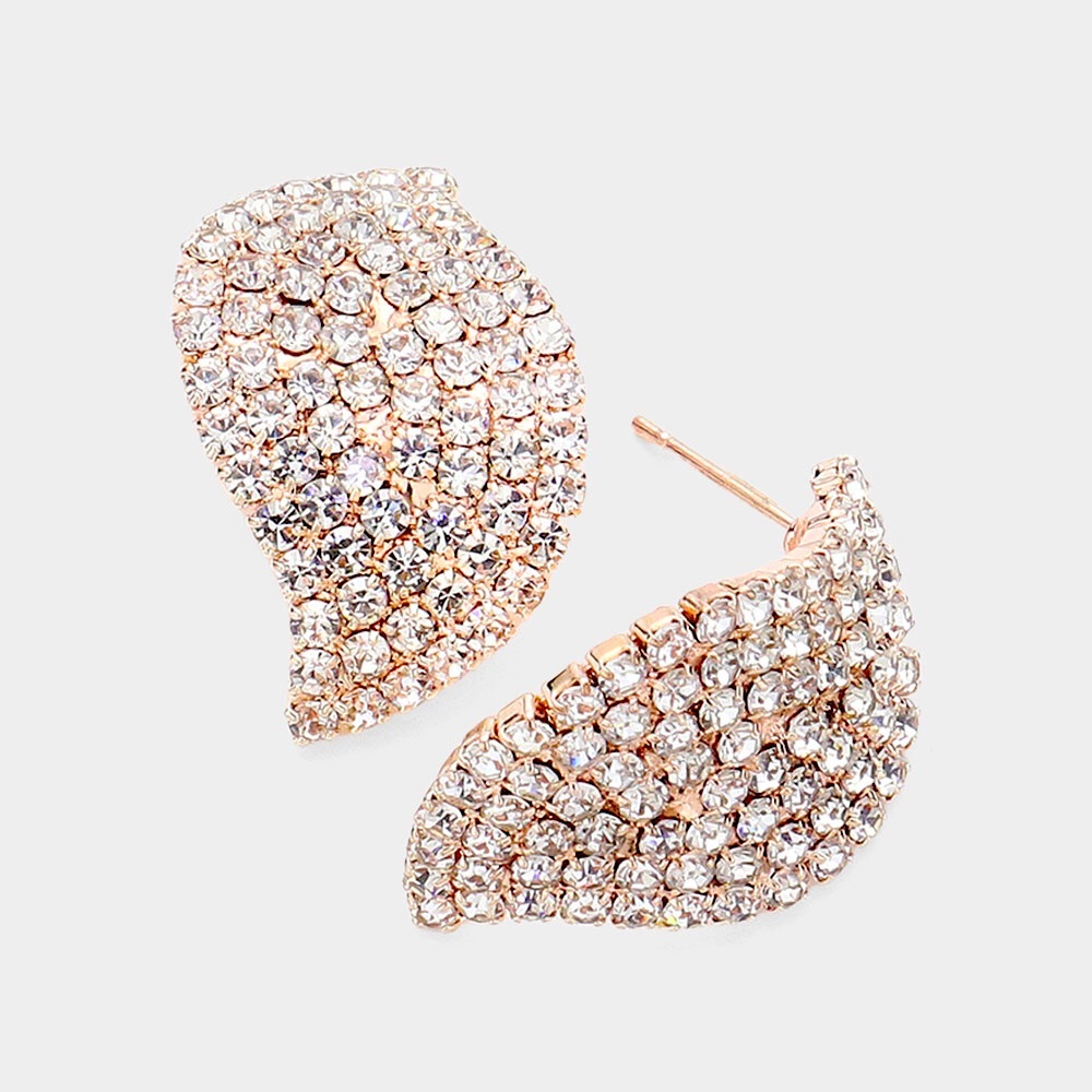Rose Gold Swirl Crystal Rhinestone Stud Statement Earrings